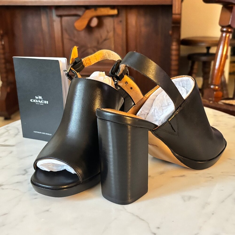 Coach Sling Back Chunky Heel Peep Toe Sandal Booties in Black size 5.5